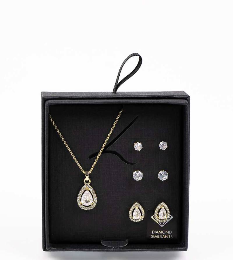 Lovisa - Set mit goldfarbener Halskette mit Perlen & goldfarbene Ohrringe mit Diamantimitaten von Lovisa
