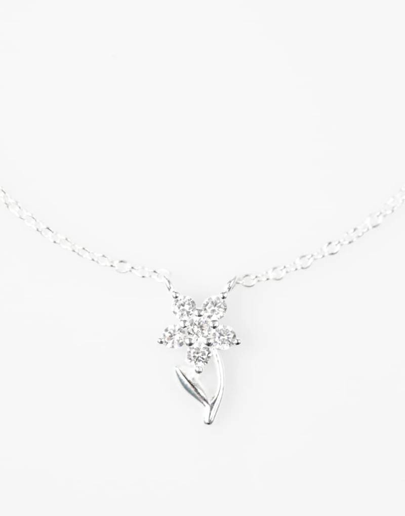 Lovisa - Silberfarbene Halskette aus Sterlingsilber mit Blumen-Anhänger mit Zirkonia-Strass von Lovisa