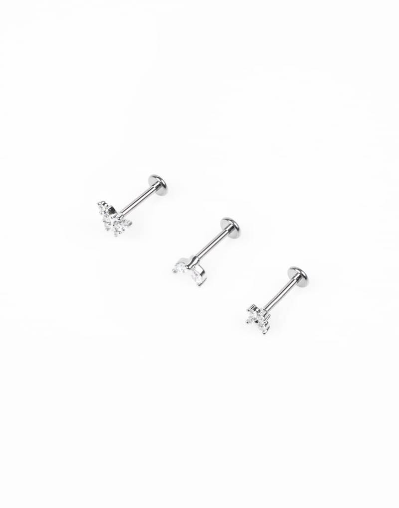 Lovisa - Silberfarbene Piercings aus Titan mit flachem Ende und Zirkonia-Besatz von Lovisa