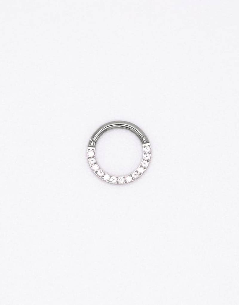 Lovisa - Silberfarbener Clicker-Ring aus Titan mit Zirkoniasteinen, 7 mm von Lovisa