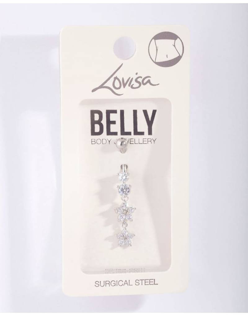 Lovisa - Silberfarbenes Bauchnabelpiercing aus Chirurgenstahl mit zwei Blumenanhängern von Lovisa