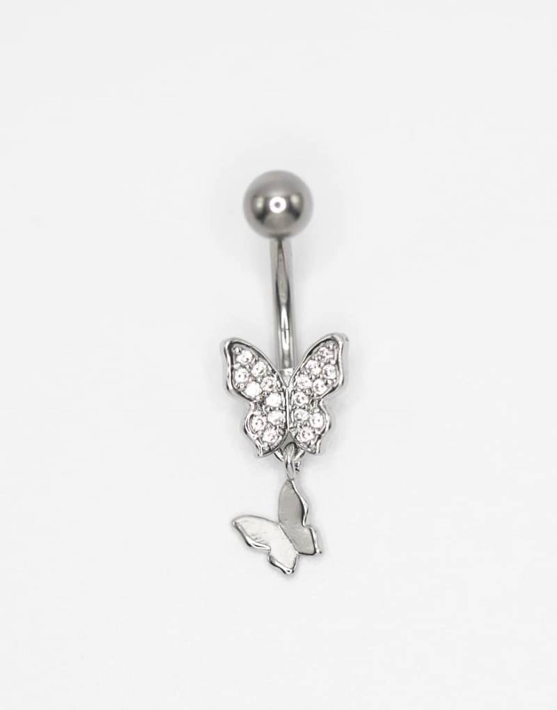 Lovisa - Silberfarbenes Bauchnabelpiercing aus Titan mit doppeltem Abschluss an der Unterseite von Lovisa