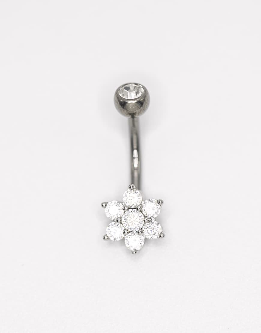 Lovisa - Silberfarbenes Titan-Bauchnabelpiercing mit Strassblüte von Lovisa
