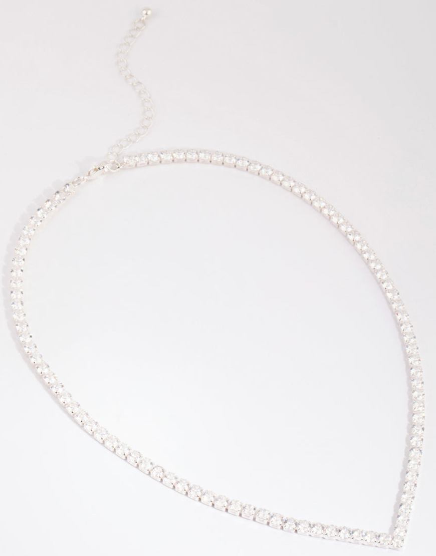 Lovisa - Spitz zulaufende Tenniskette in Silberoptik im Kesselketten-Design mit Zirkonia von Lovisa