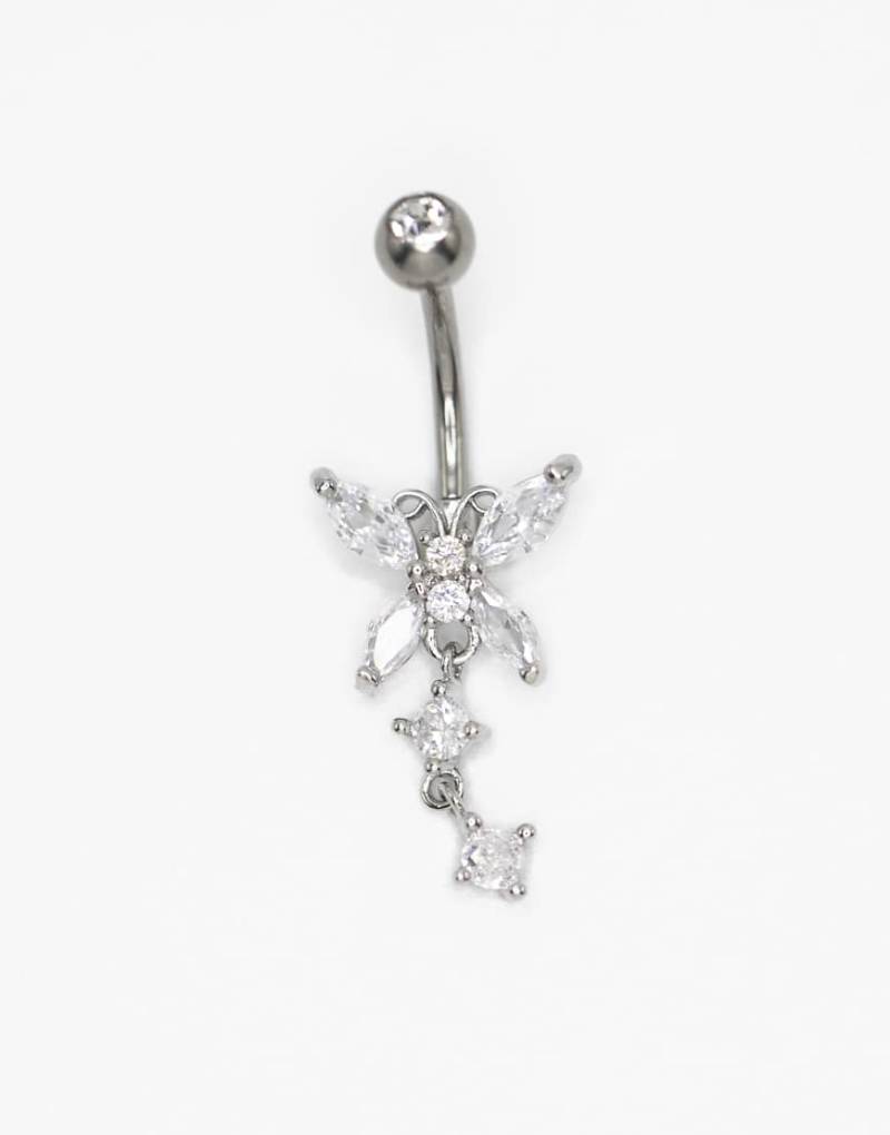 Lovisa - Titan-Bauchnabelpiercing in Silber mit Zirkonia-Anhänger von Lovisa