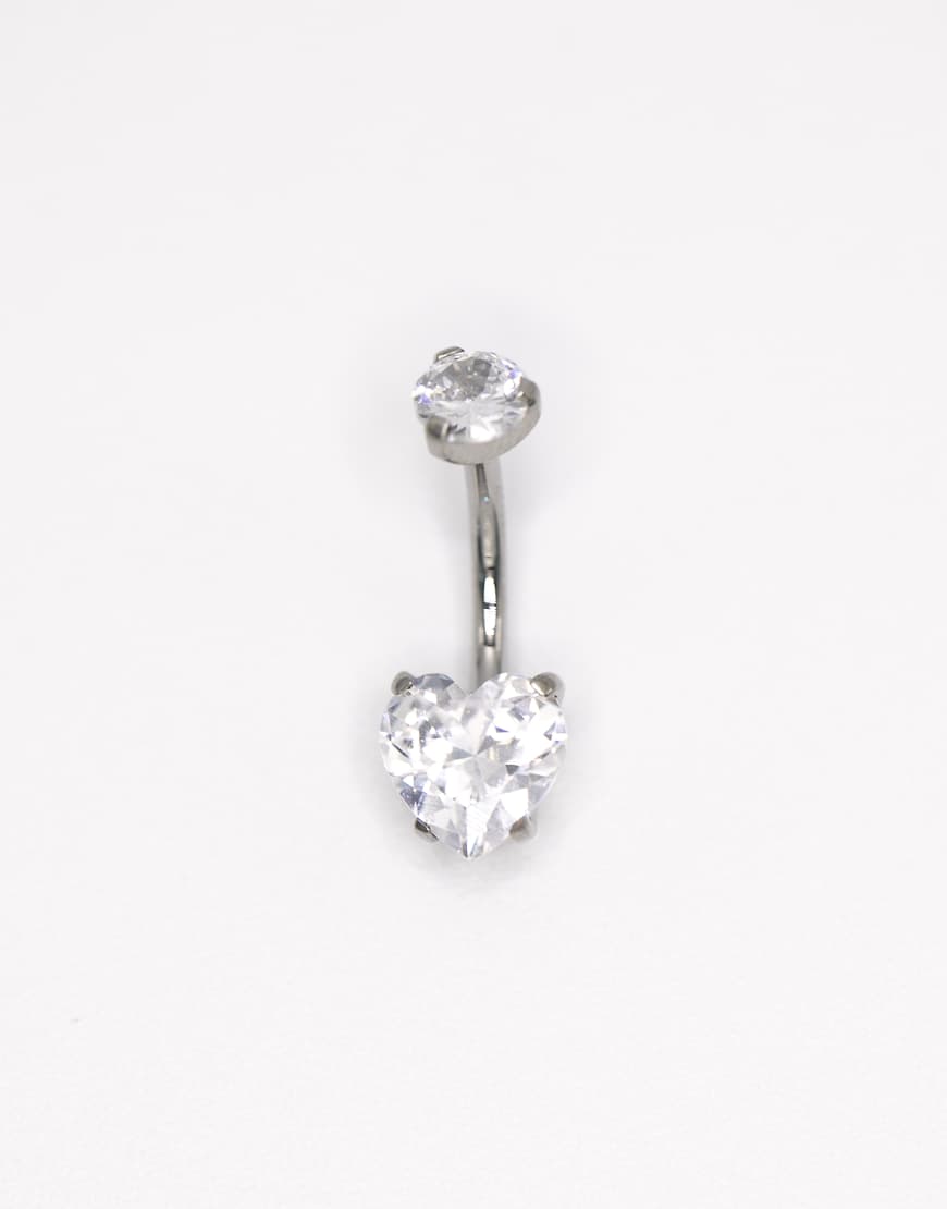 Lovisa - Titan-Bauchnabelpiercing in Silberoptik mit herzförmigem Schmuckstein von Lovisa