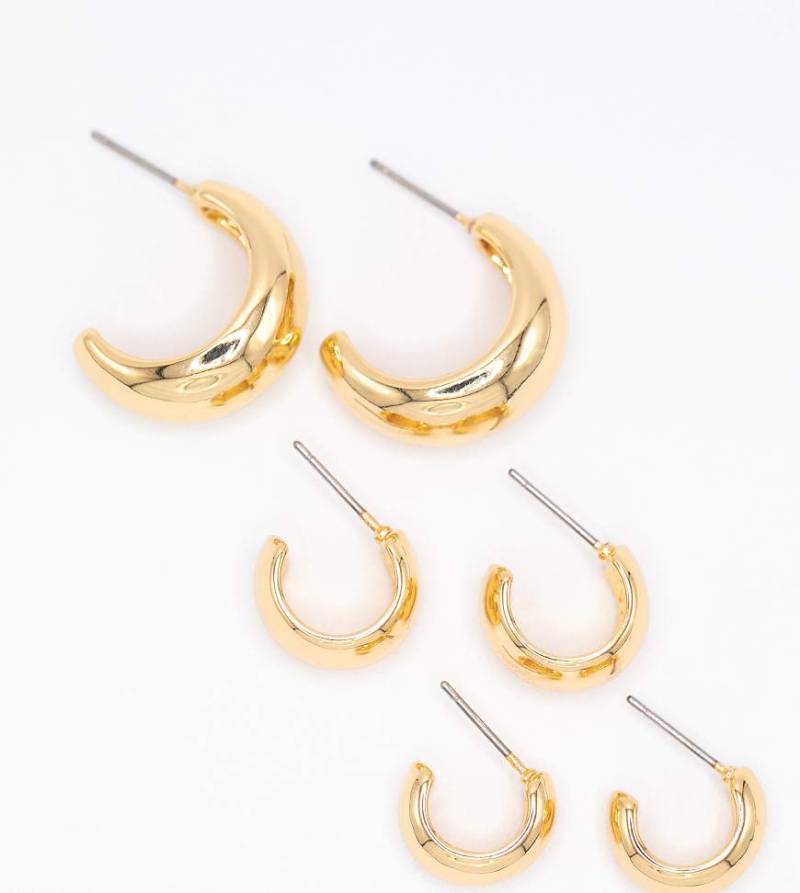 Lovisa - 3er-Pack vergoldete, breite Creolen aus Messing-Goldfarben von Lovisa