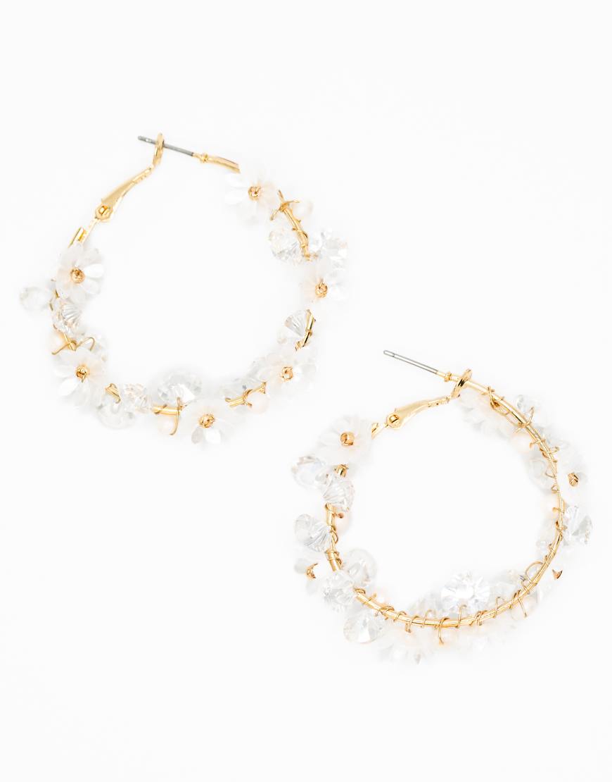 Lovisa - Vergoldete, florale Creolen in Goldoptik mit Süßwasserperle und Strasssteinen-Goldfarben von Lovisa