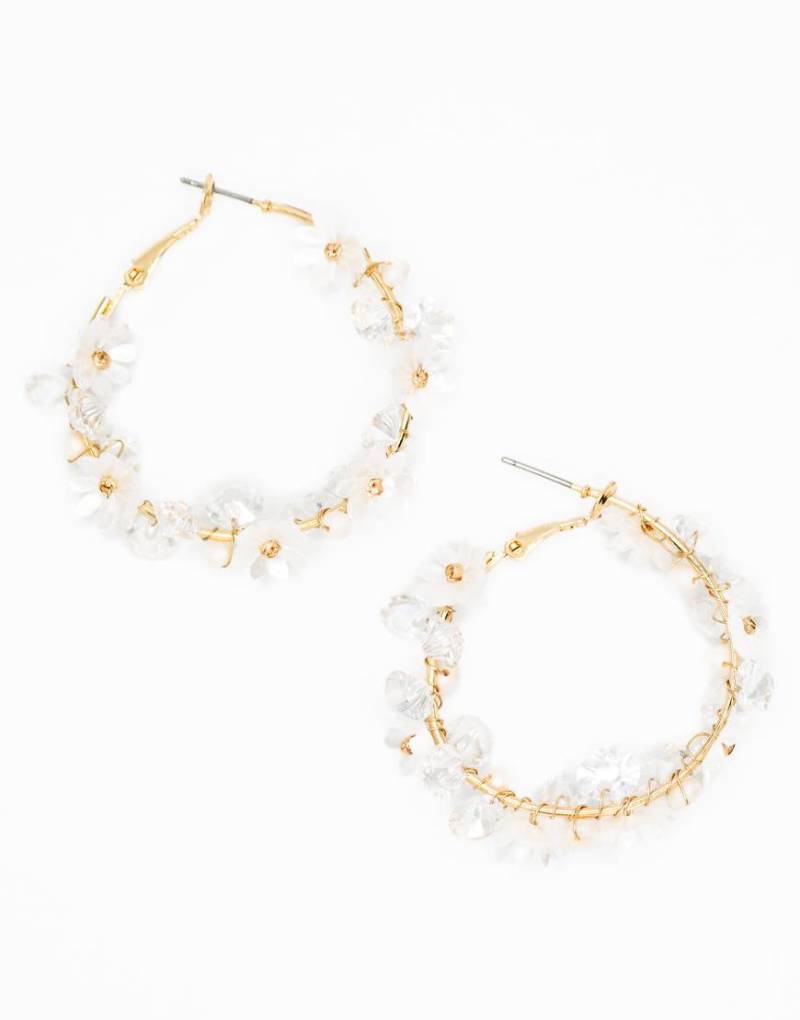 Lovisa - Vergoldete, florale Creolen in Goldoptik mit Süßwasserperle und Strasssteinen-Goldfarben von Lovisa