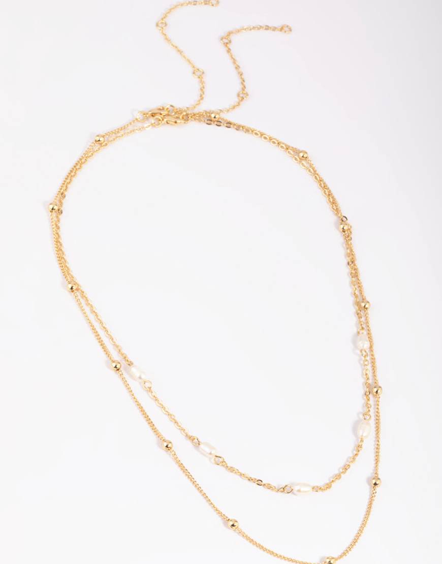 Lovisa - Vergoldete, mehrreihige Halskette in Goldoptik mit Süßwasserperlen-Goldfarben von Lovisa