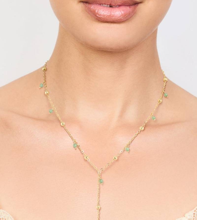 Lovisa - Vergoldete Halskette mit Y-Design und runden Anhängern aus Halbedelsteinen in Grün-Goldfarben von Lovisa