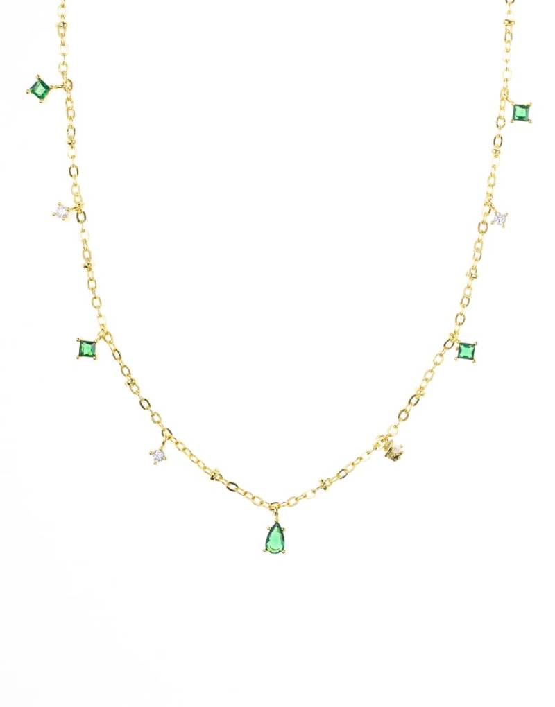 Lovisa - Vergoldete Halskette mit zierlichen Zirkonia-Anhängern in Smaragdgrün-Goldfarben von Lovisa