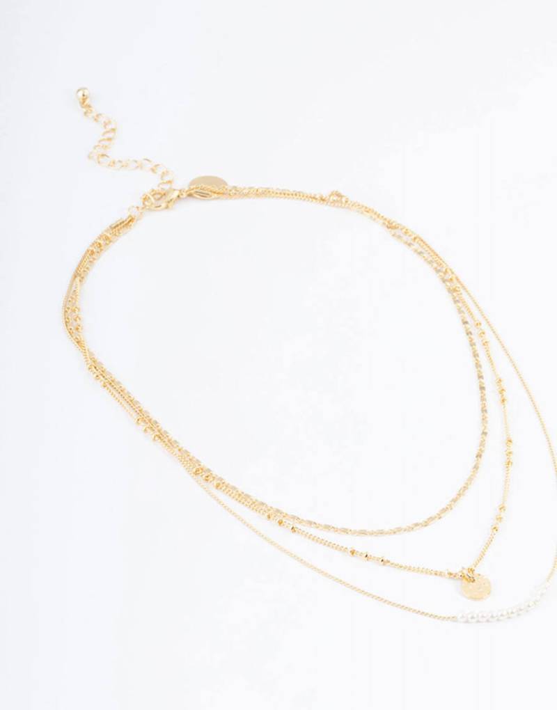 Lovisa - Vergoldete dreireihige Halskette mit Scheibenanhänger-Goldfarben von Lovisa