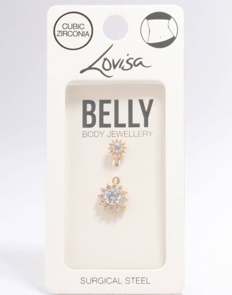 Lovisa - Vergoldetes Bauchnabelpiercing aus Chirurgenstahl in Goldoptik mit rundem Halo-Anhänger-Goldfarben von Lovisa