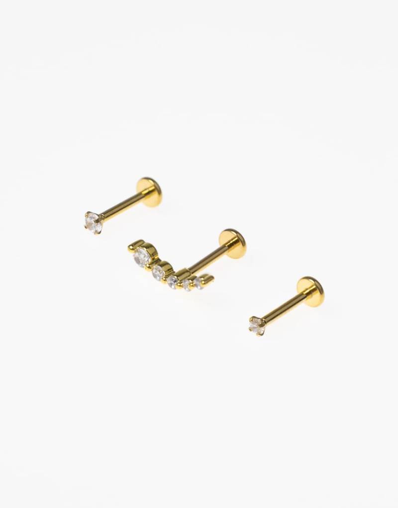 Lovisa - Set aus vergoldeten, flach sitzenden Ohrsteckern aus Chirurgenstahl mit Zirkonia im Crawler-Design-Goldfarben von Lovisa