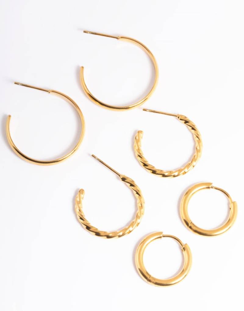 Lovisa - Vergoldetes Set aus kleinen Creolen in verschiedenen Designs aus wasserfestem Edelstahl in Goldoptik-Goldfarben Lovisa - Vergoldetes Set aus kleinen Creolen in verschiedenen Designs aus wasserfestem Edelstahl in Goldoptik-Goldfarben von Lovisa
