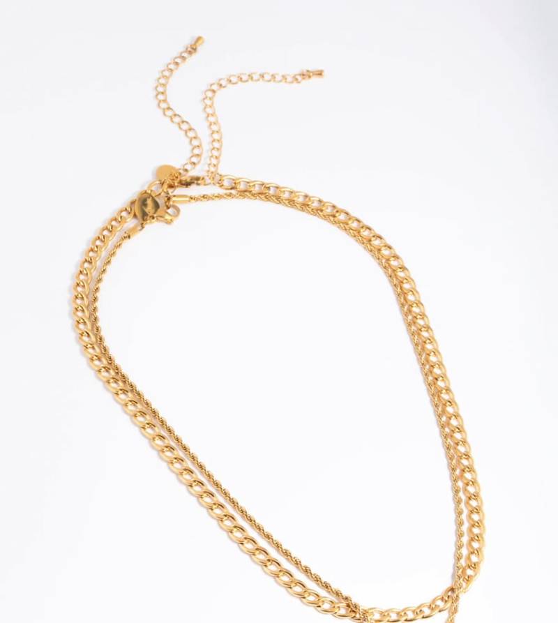 Lovisa - Zweireihige Halskette aus vergoldetem wasserfestem Edelstahl in Goldoptik mit verdrehtem Kettenglied-Design-Goldfarben von Lovisa