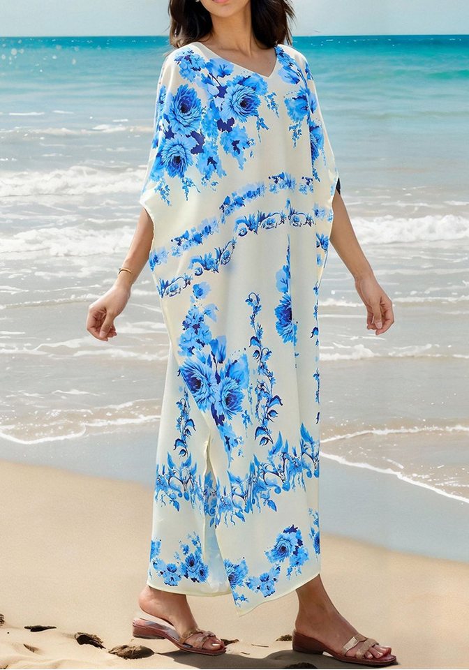 Lovolotti Sommerkleid Strandkleid mit V-Ausschnitt aus Viskose – Luftiges Midikleid mit Blumenmuster, locker fallend, für Urlaub und Freizeit von Lovolotti