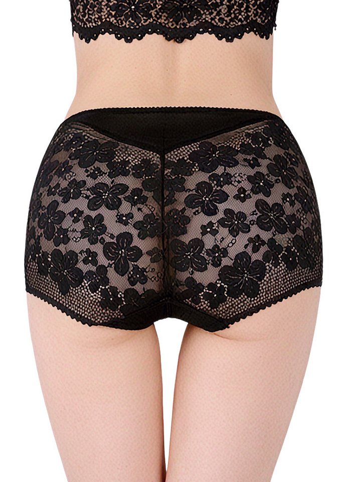 Lovolotti Taillenslip Damen Spitzen Panty Unterhose Transparente Boyshorts mit Floralem Muster, Bequeme Hüftslip Lingerie von Lovolotti