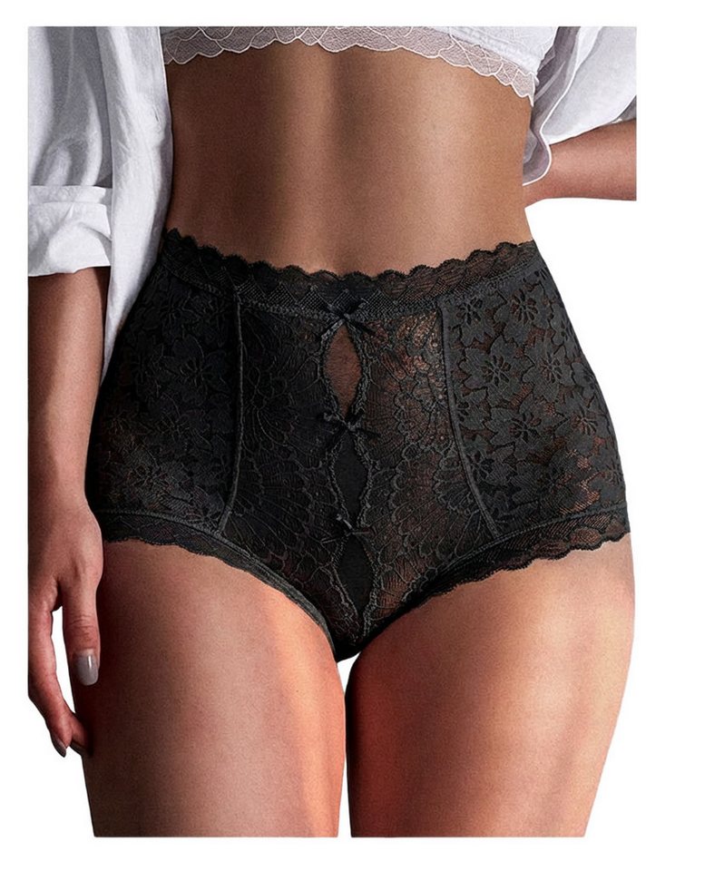 Lovolotti Taillenslip High-Waist Damen-Spitzenslip Unterhose Panty mit floraler Spitze von Lovolotti