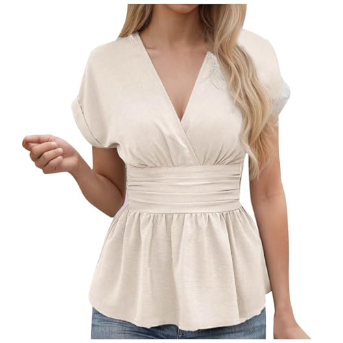 Bluse Damen Elegant V-Ausschnitt Tunika Einfarbig Kurzarm Wickelbluse Sommer Blsuenshirt A-Linie Sommerbluse Modisch Oberteile Freizeit Damenbluse Locker Blusentop Shirtbluse Italienische Blusen Bluse Damen Elegant V-Ausschnitt Tunika Einfarbig Kurzarm Wickelbluse Sommer Blsuenshirt A-Linie Sommerbluse Modisch Oberteile Freizeit Damenbluse Locker Blusentop Shirtbluse Italienische Blusen von Lovraj
