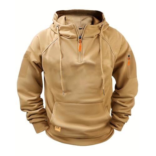 Half Zip Hoodie Herren – Langarm Microfleece Sweatshirt mit Kapuze – Freizeit Kapuzenpullover mit Tashcen von Lovraj