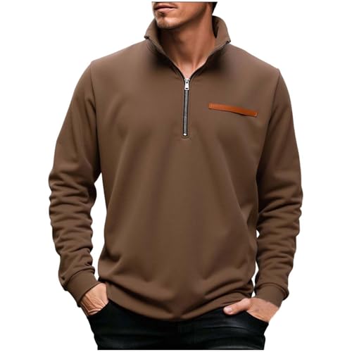 Half Zip Sweatshirt Herren Stehkragen Fleecepullover mit Brusttasche Herbst Langarm Pullover Ohne Kapuze von Lovraj