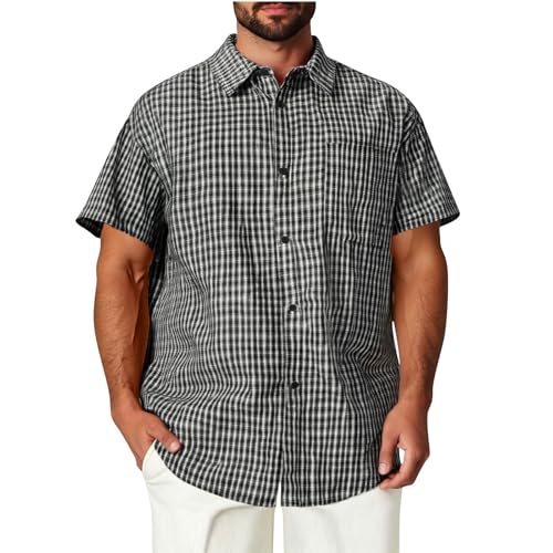 Hemd Herren Kariert Kurzarm – Plus Size Bügelfrei Freizeithemd – Lässig Revers Knopfleiste Kurzarmhemd von Lovraj