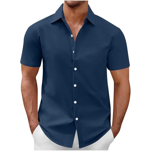 Hemd Herren Kurzarm Bügelfrei Outdoor – Große Größen Sommer Freizeithemd – Einfarbig Knopfleiste Sommerhemd – Hawaii Hemd Männer Kurzarmhemd – Loose Fit Urlaub Herrenhemd von Lovraj
