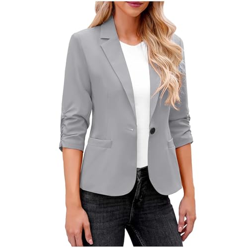 Lovraj 3/4-Ärmel Blazer Damen – Moderner EIN-Knopf-Verschluss mit Flachkragen – Pflegeleichtes Polyester-Elasthan – Farbvielfalt – Business & Casual von Lovraj