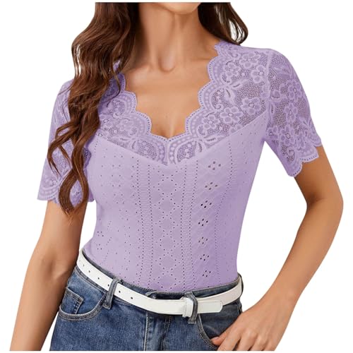 Lovraj Bluse Damen V-Ausschnitt Sommer Blusenshirt Kurzarm Spitzennähte Damenbluse Slim Fit Sommerbluse mit Cutouts Elegant Einfarbig Patchwork Oberteile Lovraj Bluse Damen V-Ausschnitt Sommer Blusenshirt Kurzarm Spitzennähte Damenbluse Slim Fit Sommerbluse mit Cutouts Elegant Einfarbig Patchwork Oberteile von Lovraj
