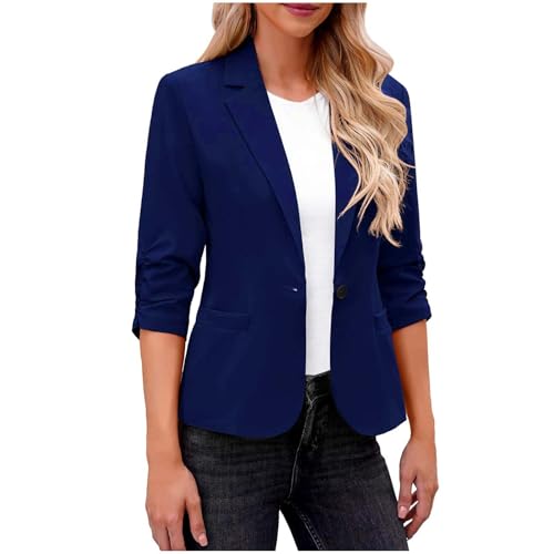Lovraj Leichter Damen Blazer 3/4-Ärmel – Flachkragen Sakko mit 2 Taschen – 95% Polyester (Bürotauglich) – Einfache Pflege – 7 Trendfarben von Lovraj