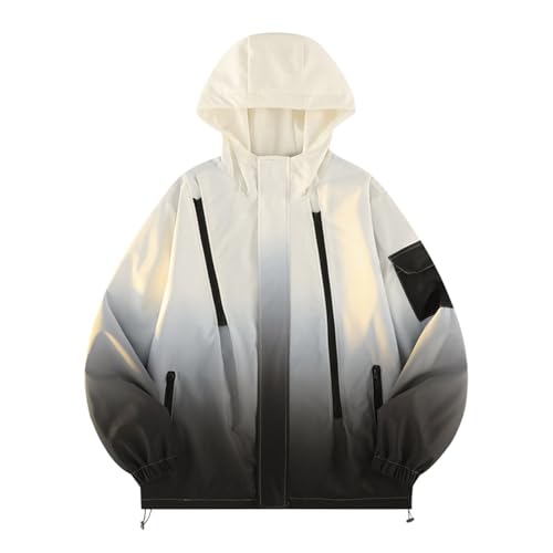 Lovraj Outdoor Jacken für Herren Wasserdicht – Atmungsaktive Farbverlauf Regenjacke – Modisch Übergangsjacke mit Kapuze von Lovraj