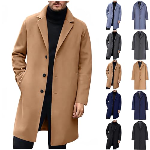 Lovraj Wintermantel Herren Lang Wolle Trenchcoat Elegant Lang Winterjacke Stilvoll Single Breaste Mantel von Lovraj