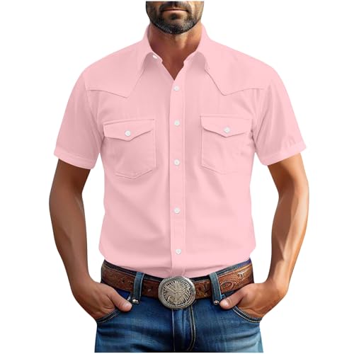 Sommer Hemd Herren Kurzarm – Einfarbig Button Down Kurzarmhemd – Plus Size Sommerhemd mit Taschen – Loose Fit Freizeithemd von Lovraj