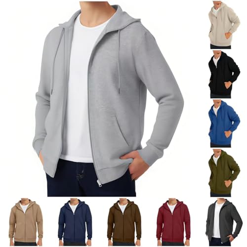 Sweatjacke Herren mit Kapuze – Herbst Langarm Fleecejacke – Freizeit Einfarbig Zip Hoodie – Winter Microfleece Kapuzenjacke von Lovraj