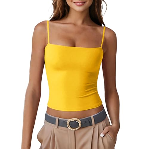 Tanktop Damen Sommer Gerippt Camisole Top Einstellbare Spaghetti Tank Top Slim Fit Bauchfreie Oberteile Ärmellos Stretch Cami Shirt Freizeit Einfarbig Tanktops Modisch Trägertop von Lovraj