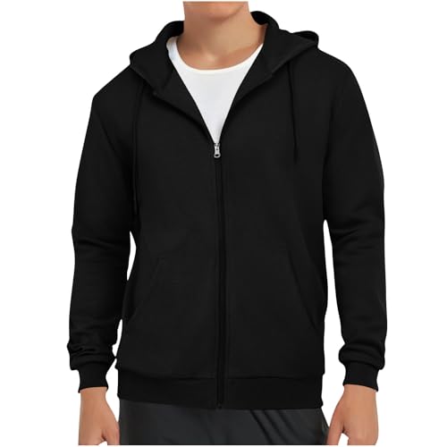 Zip Hoodie Herren – Langarm Microfleece Sweatjacke – Winter Einfarbig Fleecejacke – Freizeit Reißverschluss Kapuzenjacke von Lovraj