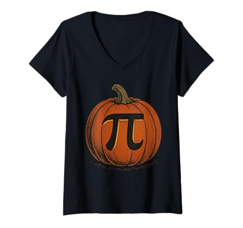 Damen Pumpkin Pi Lustiger Mathematiklehrer Halloween T-Shirt mit V-Ausschnitt Damen Pumpkin Pi Lustiger Mathematiklehrer Halloween T-Shirt mit V-Ausschnitt von Low Budget Halloween Costume for Math lovers