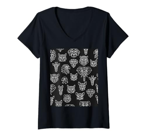 Damen Geometrische Tiere Minimalistische Polygon Wildlife Line Art T-Shirt mit V-Ausschnitt Damen Geometrische Tiere Minimalistische Polygon Wildlife Line Art T-Shirt mit V-Ausschnitt von Low Poly Animal Geometric Polygon Wildlife Animal