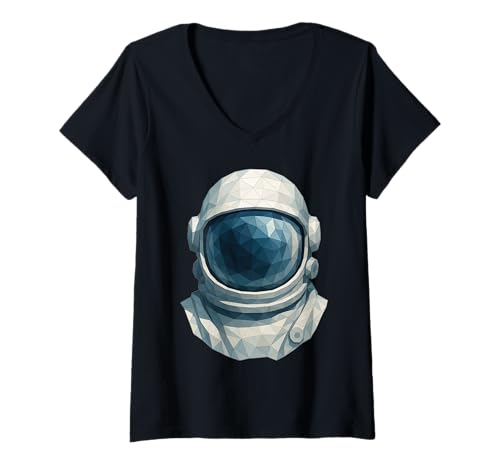 Damen Low Poly Astronaut Helm Geometrisch Sci Fi T-Shirt mit V-Ausschnitt Damen Low Poly Astronaut Helm Geometrisch Sci Fi T-Shirt mit V-Ausschnitt von Low Poly Astronaut Outerspace Science Polygon