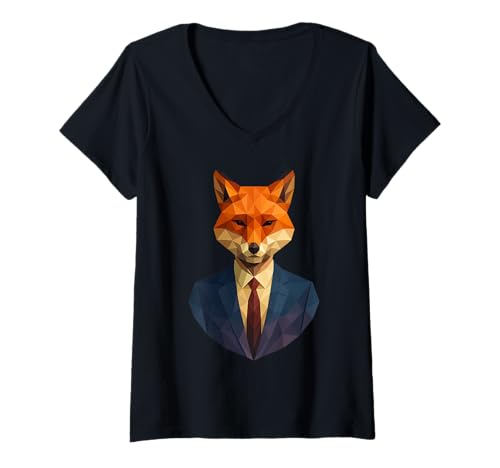 Damen Fursona Furry Fandom Low Poly Geometrischer Polygonfuchs T-Shirt mit V-Ausschnitt Damen Fursona Furry Fandom Low Poly Geometrischer Polygonfuchs T-Shirt mit V-Ausschnitt von Low Poly Geometric Furry Fox Fursuit Design