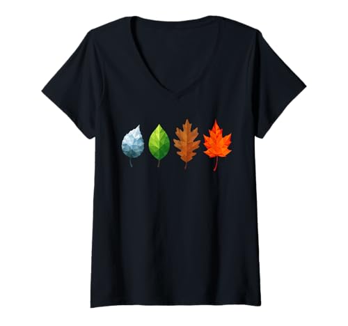 Damen Saisonale geometrische Blätter Natur niedriges Polyblatt T-Shirt mit V-Ausschnitt Damen Saisonale geometrische Blätter Natur niedriges Polyblatt T-Shirt mit V-Ausschnitt von Low Poly Geometric Season Nature Leaf Design