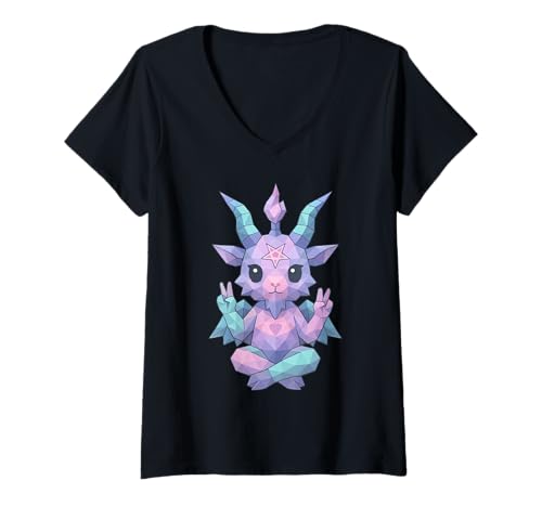 Damen Kawaii Low Poly Baphomet Pastell Goth Polygon Wicca T-Shirt mit V-Ausschnitt Damen Kawaii Low Poly Baphomet Pastell Goth Polygon Wicca T-Shirt mit V-Ausschnitt von Low Poly Halloween Baphomet Geometric Witch Design