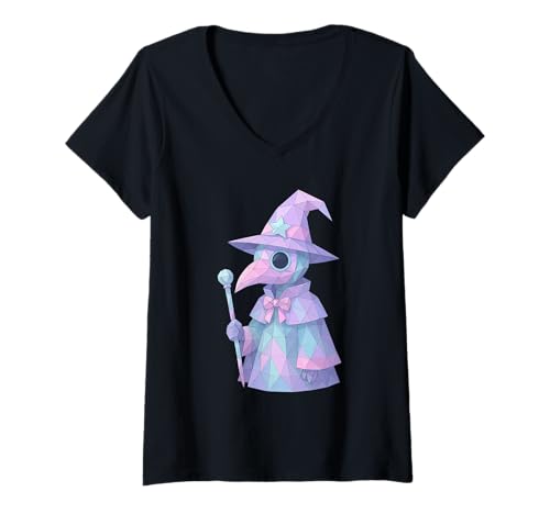 Damen Kawaii Low Poly Doktor Plakette Pastell Goth Geometrisch Wicca T-Shirt mit V-Ausschnitt Damen Kawaii Low Poly Doktor Plakette Pastell Goth Geometrisch Wicca T-Shirt mit V-Ausschnitt von Low Poly Pastel Goth Halloween Plague Doc
