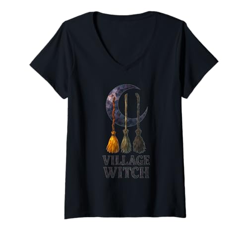 Damen Low-Poly-Wicca mit geometrischer Hexe von Witchy Village T-Shirt mit V-Ausschnitt Damen Low-Poly-Wicca mit geometrischer Hexe von Witchy Village T-Shirt mit V-Ausschnitt von Low Poly Wicca Halloween Wiccan Geometric Spooky