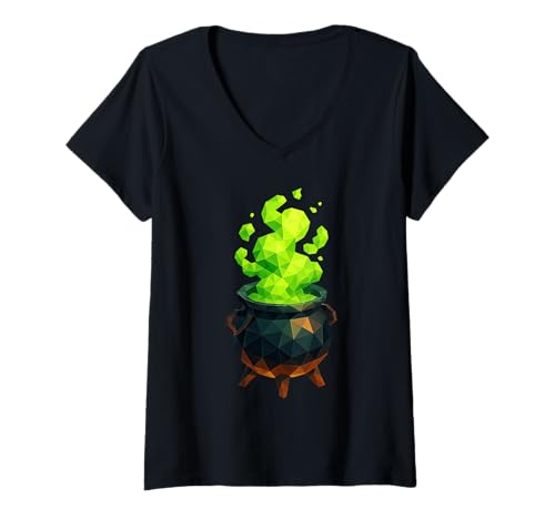 Damen Niedriger Polykessel Hexe Minimal Wicca Geometrisch T-Shirt mit V-Ausschnitt Damen Niedriger Polykessel Hexe Minimal Wicca Geometrisch T-Shirt mit V-Ausschnitt von Low Poly Witch Cauldron Halloween Wiccan Design