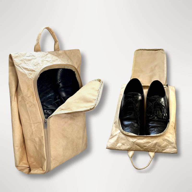 Schuhtasche Aus Tyvek® - Leichte & Wasserabweisende Schuhbeutel Für Damen Und Herren | Shoe Bag Reisen, Sport, Sneaker | Beige/Braun von LowCarbonLife