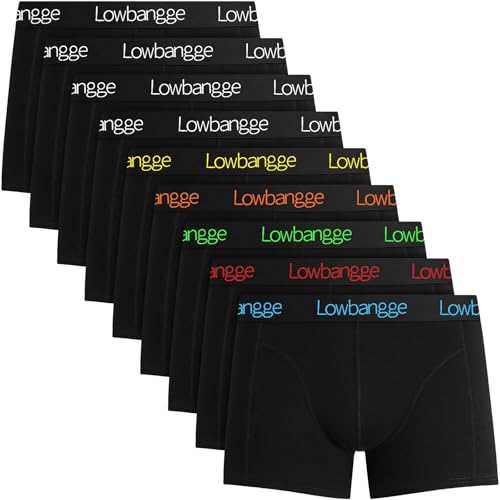 Lowbangge Boxershorts Herren 9er Pack, Unterhosen Männer Baumwolle, Mit 3D-Schnitt, Hoher Komfort&Atmungsaktiv, Ohne Aufrollen, Enge im Schritt vermeiden von Lowbangge