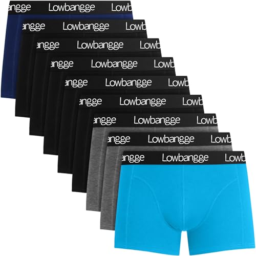 Lowbangge Boxershorts Herren 9er Pack, Unterhosen Männer Baumwolle, Mit 3D-Schnitt, Hoher Komfort&Atmungsaktiv, Ohne Aufrollen, Enge im Schritt vermeiden von Lowbangge